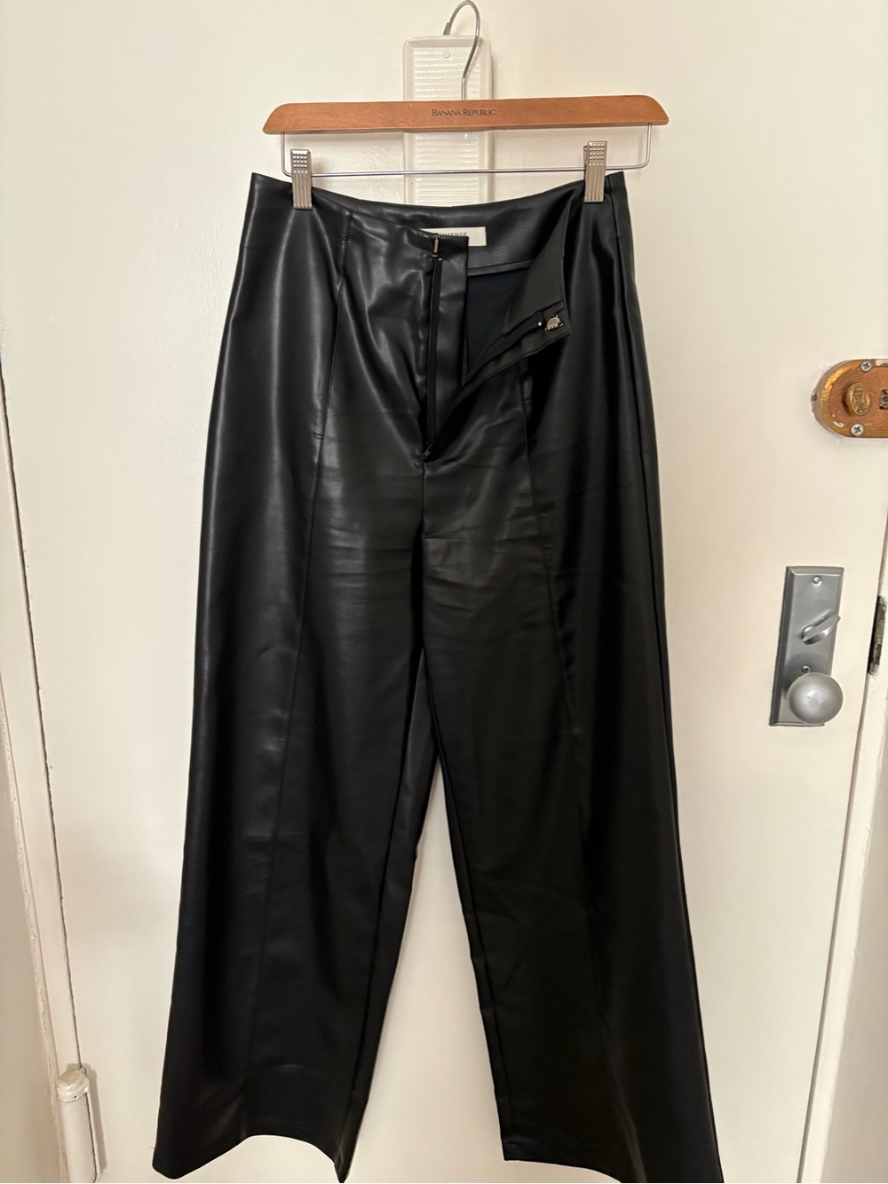 Commense Black Faux Leather Trousers